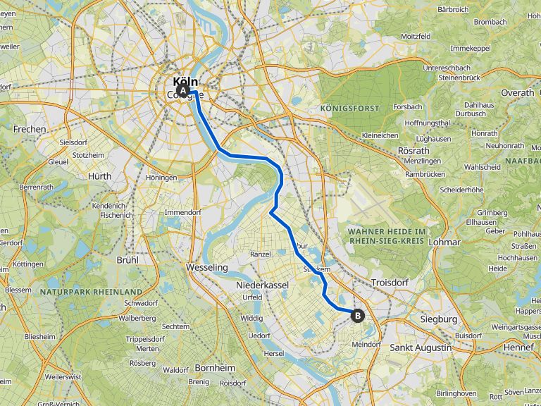 fahrstrecke troisdorf-sieglar-sieglinde mit fahrrad