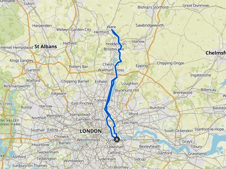 From East Greenwich to Hoddesdon | bike Tour | Komoot